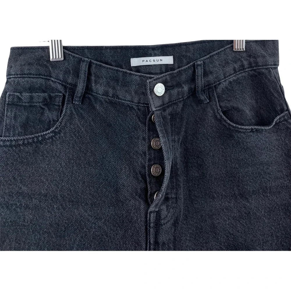PacSun High Rise Straight Leg Jeans Womens 28 Black Frayed Hem Button Fly Denim‎